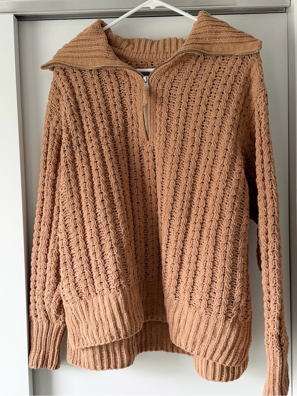 aerie Chunky Knit Quarter Zip Sweater - Peach